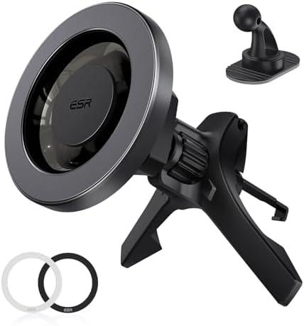 ESR for MagSafe Car Mount, Air Vent/Dashboard Magnetic Phone Holder for Car,Car Phone Holder Mount for iPhone 16/16e/15/14/13/12/Samsung, All Smartphones(2 Metal Rings included),Charging Not Supported