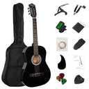 38in Beginner Acoustic Guitar Basic Starter Kit Tuner Bag Capo Strings Winders Strap Picks Student/Kids Guitar Pickguard with Gig Bag Black