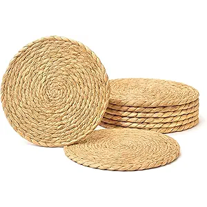 Round Woven Placemats Set of 20 – 11.8” Boho Table Mats – Rustic Farmhouse Dining Table Decor – Handmade Natural Placemats for Kitchen or Coffee Table