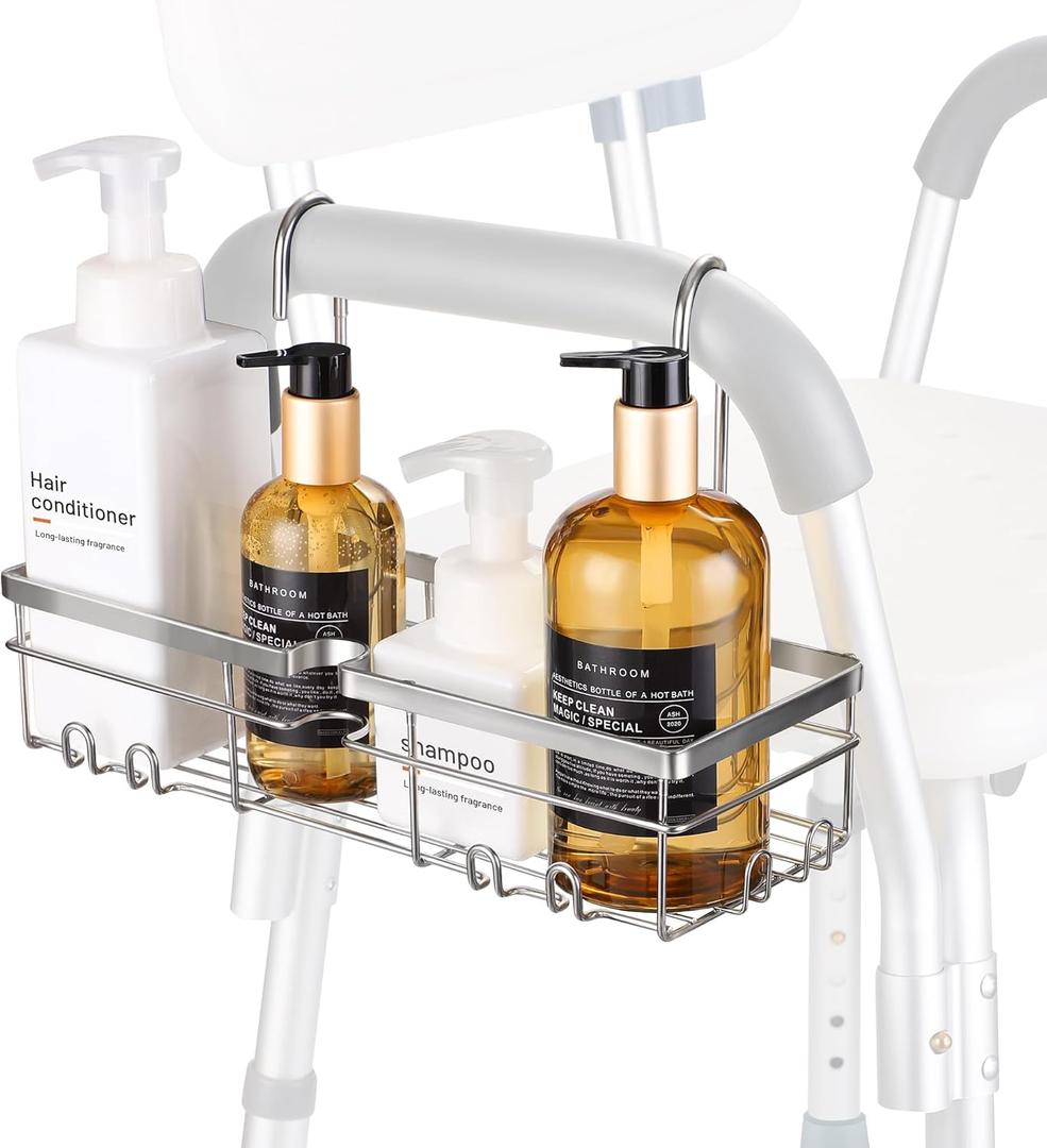 YUOROS Shower Caddy Hanging, 304 Stainless Steel Showers Organizer Rack for Chair Bench for Elderly Seniors Disabled Handicap (12"L4.5"W8.2"H)