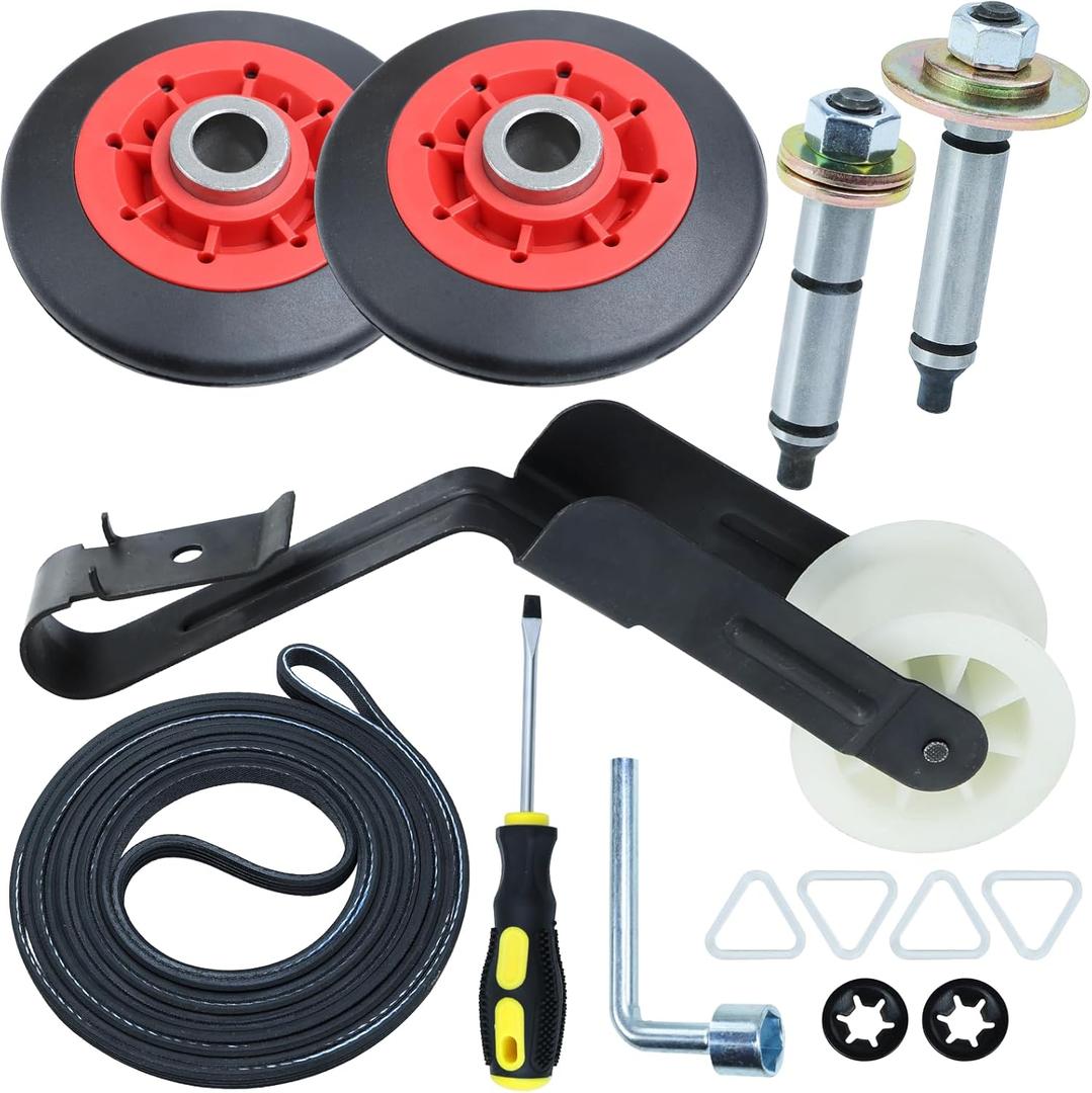 WPW10314173 Roller Drum Support Kit with WP691366 Idler Pulley 341241 Dryer Belt WPW10359269 & WPW10359270 Dryer Drum Shafts Replaces W10314171 8066065 Dryer Belt for Whirlpool Maytag Dryers