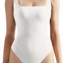 SUUKSESS Women Sexy Square Neck Thong Bodysuit Backless Sleeveless Tank Tops (Medium)