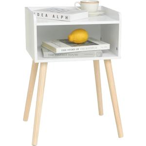 MaxSmeo White Nightstand, Small Bed Side Table for Small Spaces,Mid Century Modern Nightstand End Table with Storage and Solid Wood Legs for Bedroom Living Room(White)