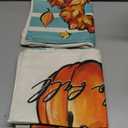 Fjfz Hello Fall Pumpkin Decorative Throw Pillow Covers 20 x 20 Set of 4, Autumn Wreath Doughnut Hot Cocoa Porch Outdoor Home Decor, Blue Stripes Maple Leaves Seasonal Couch Cushion Case