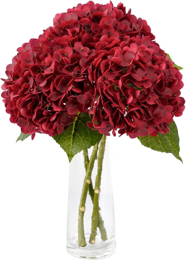 Artificial Flower Fake Silk Hydrangea Heads Bouquet with Stems Bulk for Fall Decoration Table Center Christmas Indoor Outdoor Faux Floral Realistic