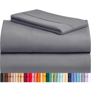 LuxClub Twin Sheets - Soft Kids Bed Sheet for Boys and Girls, 4 PC Deep Pockets 18" Eco Friendly Wrinkle Free Machine Washable Hotel Bedding Silky Soft- Light Grey