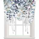 Blue Green Leaves Kitchen Window Shades Tie Up Curtains, Rustic Leaf Branches Balloon Curtain Valances for Windows, Funny Country Farmhouse Valance Drapes for Cafe, Living Room, Bedroom 34"x45"