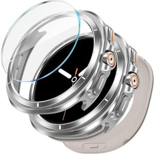 LETOID 3 in 1 Metal Case for Samsung Galaxy Watch 8 Screen Protector 44mm, Stainless Steel Protective Bumper Face, Hard PC Back Cover and 9H Tempered Glass Film for Galaxy Watch8