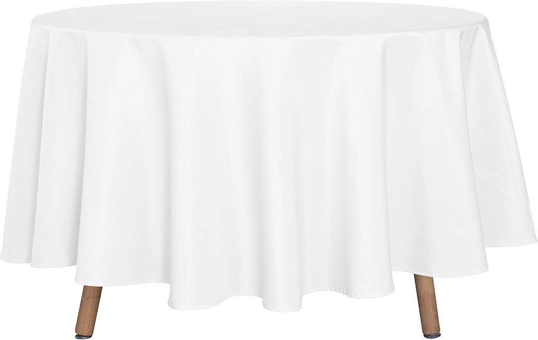 Sancua Round Tablecloth - 90 Inch - Water Resistant Spill Proof Washable Polyester Table Cloth Decorative Fabric Table Cover for Dining Tables, Buffet Parties and Camping, White
