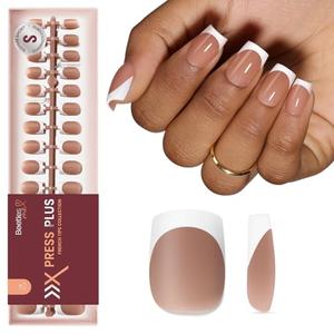 Beetles X Press Plus French Tip Nails - Caramel French | Brown Short Square French Tip Press On Nails | 15 Sizes 150 Pcs Natural Salon Quality Nail Tips