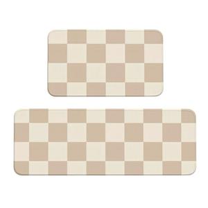 NHSXBEY Brown and Beige Checkerboard Kitchen Mat, Cushioned Anti Fatigue Kitchen Rug Set, 2 Pieces Non Slip Waterproof Kitchen Mats for Floor