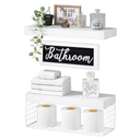 QEEIG ‎Bathroom Shelves Over Toilet - Paper Storage Wall Mounted Farmhouse Decor Decorations Aesthetic Décor Sign Small Floating Shelf 2+1 Set 16 inch, White (020WW)