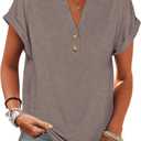 ANRABESS Womens Short Sleeve Henley Tops V Neck Dressy Casual Blouses Summer Trendy Tee Shirts 2026 Vacation Fashion Clothes (Brown, XXL)