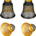 Ceiling Fan Replacement Globes, 3 Pack Chrysanthemum Pattern Fixture Replacement Globes Shades with 1-5/8" Fitter, ALUCSET 4.5" Height and 4-3/4" Diameter, Metal Cover for Pendant Lamp Wall Lamp