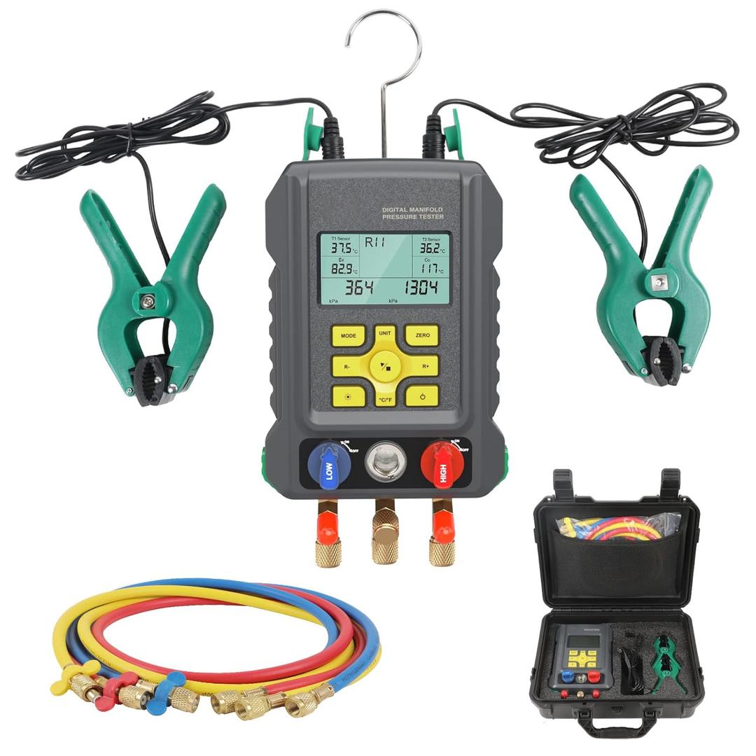 CMTOOL HVAC Gauges Digital Manifold Gauges Set, 92 Refrigerants, Pressure and Temp Test, HVAC Tools with 2 Temperature Clamps and 3 Hoses, for R134A 1234YF R22 R12 R404A R410A CMTOOL HVAC Gauges Digital Manifold Gauges Set, 92 Refrigerants, Pressure and Temp Test, HVAC Tools with 2 Temperature Clamps and 3 Hoses, for R134A 1234YF R22 R12 R404A R410A