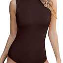 SHEIUGU Bodysuit Women's Mock Turtle Neck Sleeveless - Sexy Tank Top Soft slim Basic t-shirt(Sleeveless Brown-XXLarge)