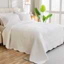 Cmfshape 100% Cotton Quilt California King Size-White Bedspread 114"x102"-Coin Pattern Bedding Set 3 Pieces-Pre-Washed Lightweight Cotton Coverlet-Suitable for Bed,Couch,Quilt Blanket All Seasons