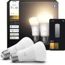 Philips Hue Smart LED A19 Bulb 2-Pack, Warm White Light 2700K, E26 Base, 10.5W, 1100 Lumens, Dimmable LED Bulbs, Works with Alexa, Google Assistant, and Apple Home