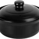 Ceramic Pots with Lid Cookware StockPot Clay Pot for Cooking (Black, 1.9 Quart)