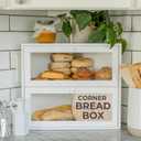 Corner Bread Box for Kitchen Countertop - New 2025 Airtight Design - Extra Large, Double Layer White Breadbox, Vintage Storage for Homemade Bread, Under Cabinet Organizer