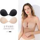 MINIYA 2026 Push Up Sticky Bra, 2 Pack Reusable Ultra Adhesive Invisible Backless Strapless Bra with Nipple Covers, A Bra Size