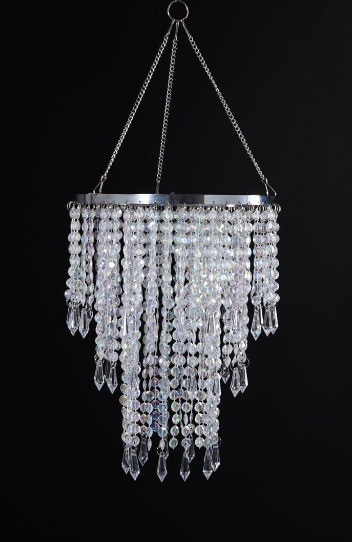FlavorThings 3 Tiers Iridescent Acrylic Beaded Chandelier Shade, Ceiling Light Pendant Lampshade with Crystal Beads for Wedding Party Event Home Decoration,W8.6 X H12 (H12C)