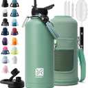Insulated Water Bottle | Thickened Stainless Steel for Gym and Hiking with Straw, Carrier Bag, Handle Strap | BPA-Free 87 oz (Verdant)