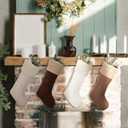 4 Pcs Farmhouse Christmas Stockings, 18'' Christmas Neutral Stockings Rustic Fireplace Stocking, Boho Cozy Hanging Xmas Stocking Decorations for Family Holiday Decor