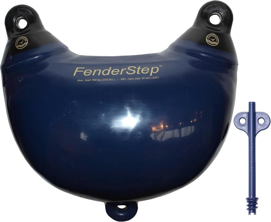 Dan Fender FenderStep - Multi-Purpose Boarding Step and Boat Fender Easy Access Stepping Ladder & Bumper - Yacht, Pontoon & Boat Accessories for Docking, Navy Blue 