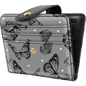 Small Wallets for Women Slim Minimalistfor Bifold Credit Card Holder for Pocket or Purse, Black Butterflies