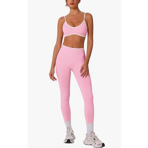 ABOCIW Workout for Women 1 Piece Gym Color Block Strappy Sports High Waist Tummy Control Leggings Yoga Pilates Outfits Athletic Work Out Clothes Pink, Large
