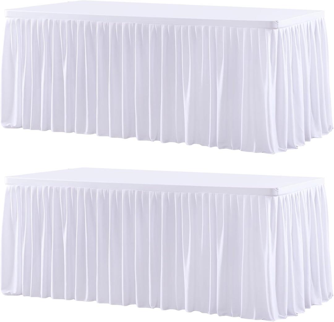 Wish Care 2 Pack White Rectangle Table Clothes for 6 Foot Tables, Polyester Fitted Tablecloths 6t Stretch Table Cover for Wedding, Birthday, Parties, Trade Show, Craft Show