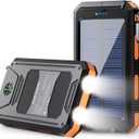 Solar Power Bank - 36800mAh Solar Phone Charger, USB-C QC3.0 Fast Charger with LED Flashlight, IP65 Waterproof Portable Power Bank for Camping, Hiking Outdoor Activities Orange