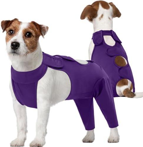 Kuoser Dog Recovery Suit for Rear Legs, Thigh Wound Protective Sleeve for Dogs, Dog Recovery Sleeve for Female Male Dogs, Dog Onesie After Surgery Pet Surgical Suit for Spay Neuter, Purple M