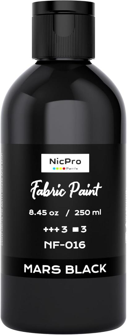 Nicpro Black Fabric Paint, 8.45 oz (250 ml) Fabric Paint for Clothes Permanent, Clothing Paint for DIY T-shirts Jeans Crafts, Refresh Furniture Upholstery