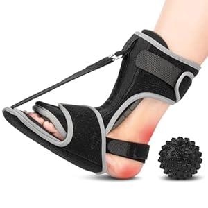 Plantar Fasciitis Night Splint with Massage Ball for Plantar Fasciitis Relief, Comfortable Plantar Fasciitis Brace for Achilles Tendonitis Heal Spur Footdrop Flatarch, Free Size for Men and Women  Black