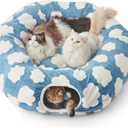 Lesure Large Cat Tunnel Bed - Cute Donut Bed for Indoor Cats with Washable Circle Cushion, Round Pet Peekaboo Cave Toy for Multi Kitten/Puppy/Rabbit, Large Cozy Clouds Blue