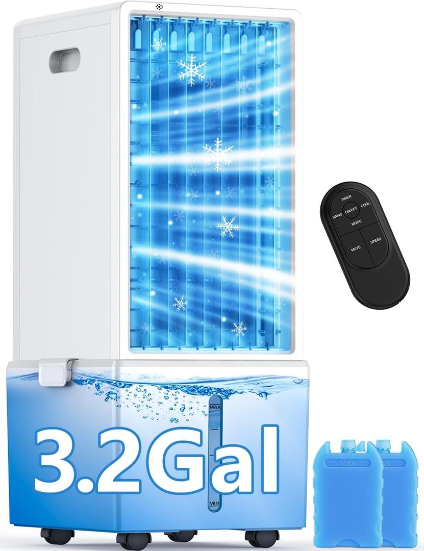 4-IN-1 Windowless Air Conditioner w/3.2-Gal Tank for 24H Cooling, 4 Wind Speeds & 4 Modes, LED Touch Screen, Waterless Alert System & 12H Timer, Remote, Portable Air Conditioners for Bedroom