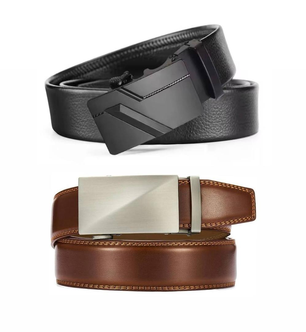 Leather Ratchet Belt Men 2 Pack - Customizable Fit, Effortless Style