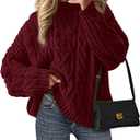 PRETTYGARDEN Women's Oversized Fall Sweaters 2026 Casual Long Sleeve Crewneck Chunky Cable Knit Pullover Tops Winter Clothes (Medium, Burgundy)