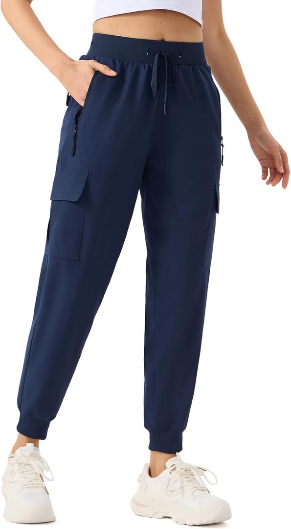 ZENGVEE Women's Quick Dry Hiking Cargo Pants with 5 Pockets Lightweight Athletic Travel Outdoor Joggers Casual Track (Blue, S)