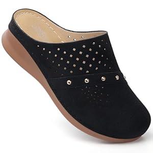 SHIBEVER Clogs for Women Mules Slip-On: Closed Toe Clog - Size 9 Summer Dressy Comfortable Womens Clog Mule - Black Wedge Platform Mules Clogs