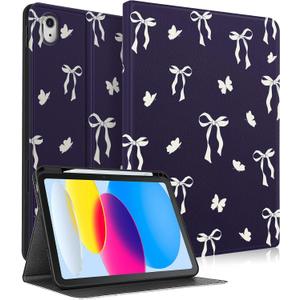 for iPad A16 Case (11th) 2025,for iPad 10th Generation 10.9 inch (2022) - Smart Folio Cover (Auto Wake/Sleep) with Built-in Pencil Holder for Apple Tablet Cover for Women Girls, Bow Butterfly