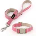 Plutus Pet Cotton Hemp Dog Collar and Leash Set, Adjustable Collar for Small, Medium, and Large Dogs, Heavy Duty and Soft on Skin, Hot Pink, XS