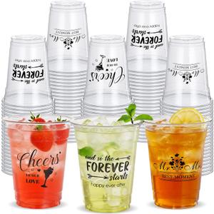 150 Pcs Wedding Plastic Cups Bulk 12oz Bridal Shower Cups Wedding Decorations for Reception Mr and Mrs Cheers to Love Bridal Party Supplies