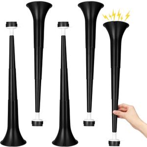 4 Pieces Stadium Horn for Adult, 21 Inch Collapsible Vuvuzela Trumpet for Sporting Events Football Carnival Party, Black
