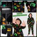 Minecraft Boys Fleece Hooded One-Piece Pajamas, Warm Fleece Hooded Loungewear Suit for Boys - Gifts for Gamers (Black/Multi, 7/8 Years)