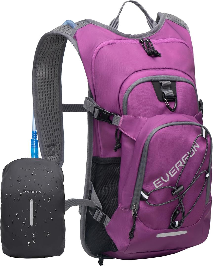 EVERFUN Hydration Backpack 18L Hiking Water Backpack with Water Bladder 2L, Women Men Hydration Pack Insulated Daypack Lightweight Hydropack with Rain Cover for Hiking, Cycling, Running, Festivals   Beautyberry, 2L Bladder