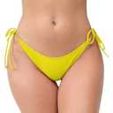Halcurt Women's Low Rise Tie String Bikini Swim Bottoms Sexy Cheeky Brazilian Swimsuit Bottoms Yellow XS