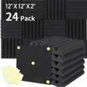 Focusound 24 Packs Acoustic Foam Panels 2" X 12" X 12", Soundproofing Foam Noise Cancelling Foam with 120 PCS Double-Side adhesive